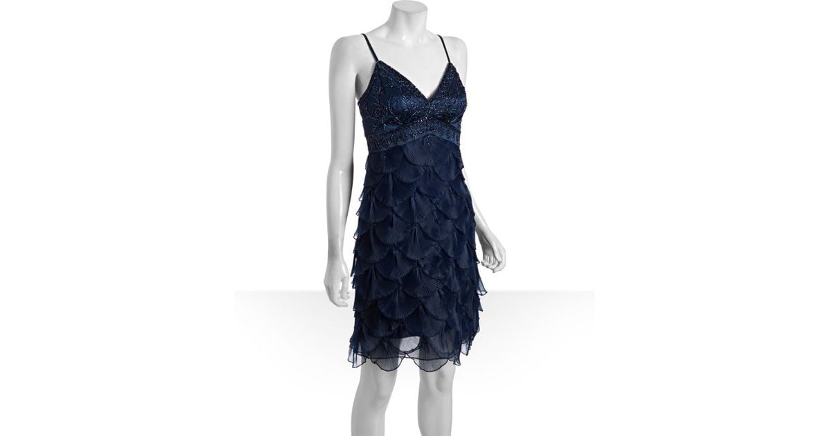 Lyst Sue Wong Navy Beaded Organza Spaghetti Strap Evening Dress In Lyst Sue Wong Navy Beaded Organza Spaghetti Strap Evening Dress In Blue