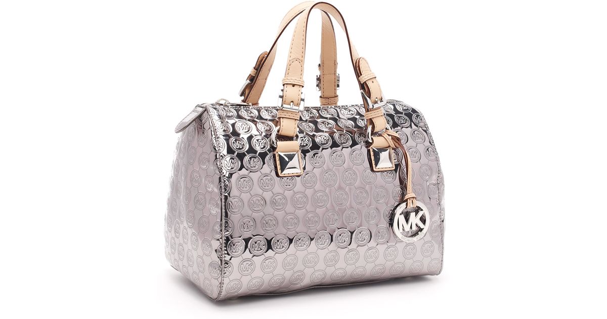 Lyst Michael Kors Medium Grayson Monogram Satchel Nickel In Metallic