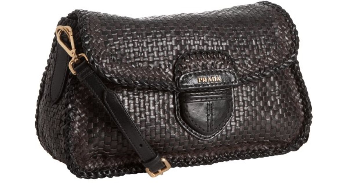 prada handbag sale - Prada Brown and Black Woven Leather Madras Shoulder Bag in Brown ...