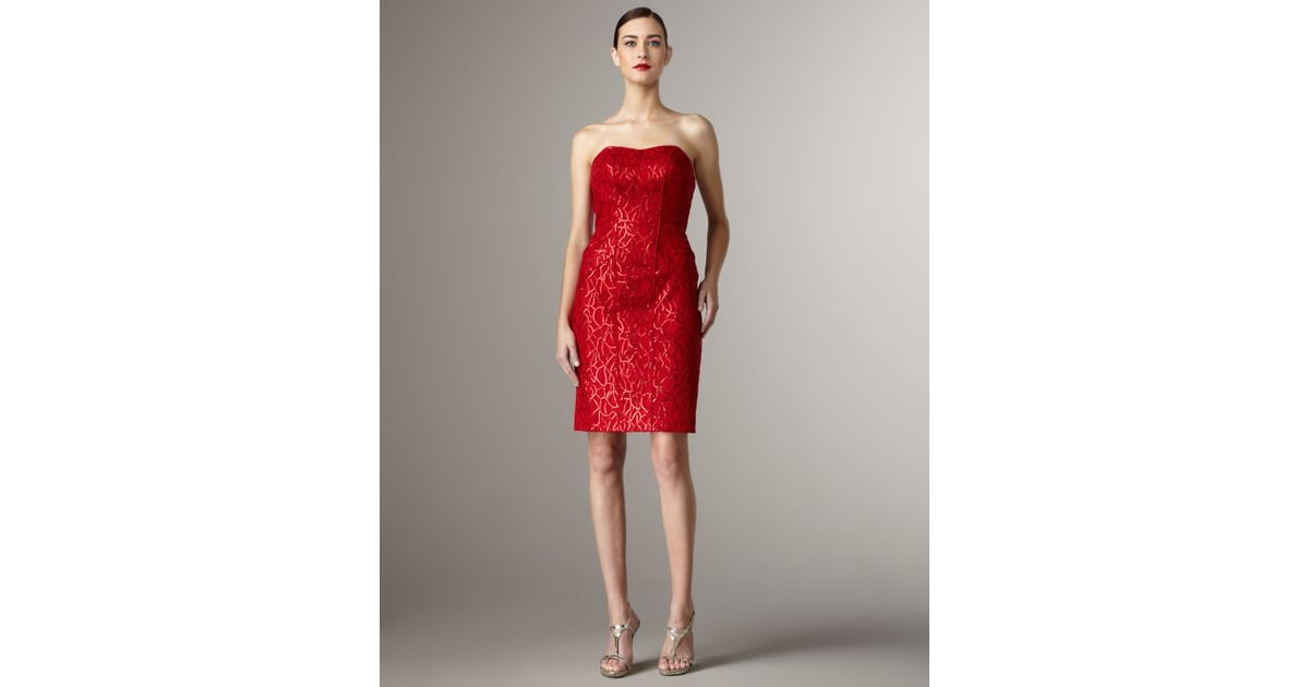 Theia Red Strapless Dress