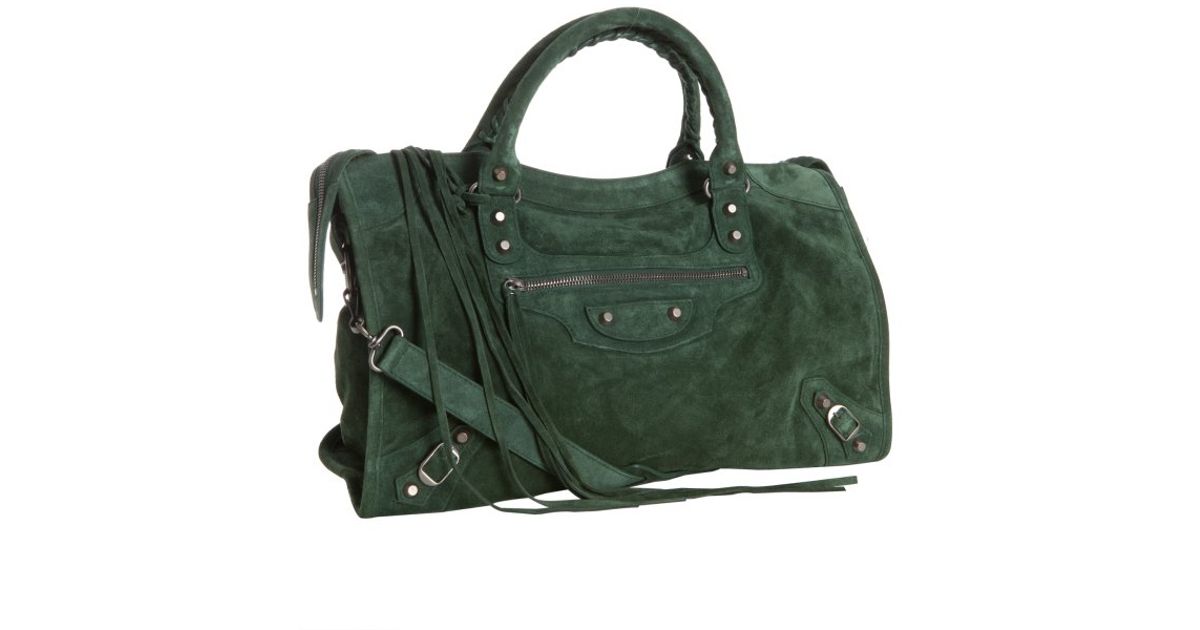 Lyst Balenciaga Green Suede City Convertible Satchel In