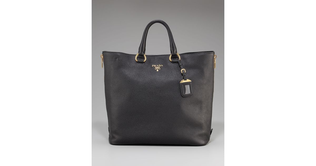 prada hand bags - Prada Vitello Daino Tote in Black | Lyst