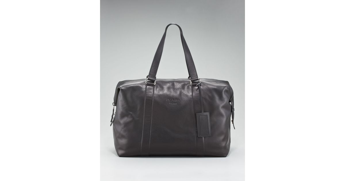 Prada Soft Leather Duffel Bag in Black for Men | Lyst  