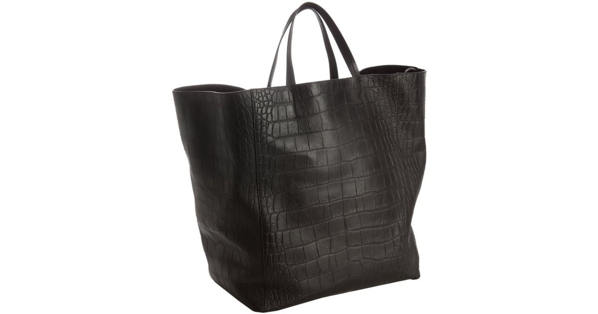 Cline Black Croc Embossed Square Cabas Shopper Tote in Black | Lyst