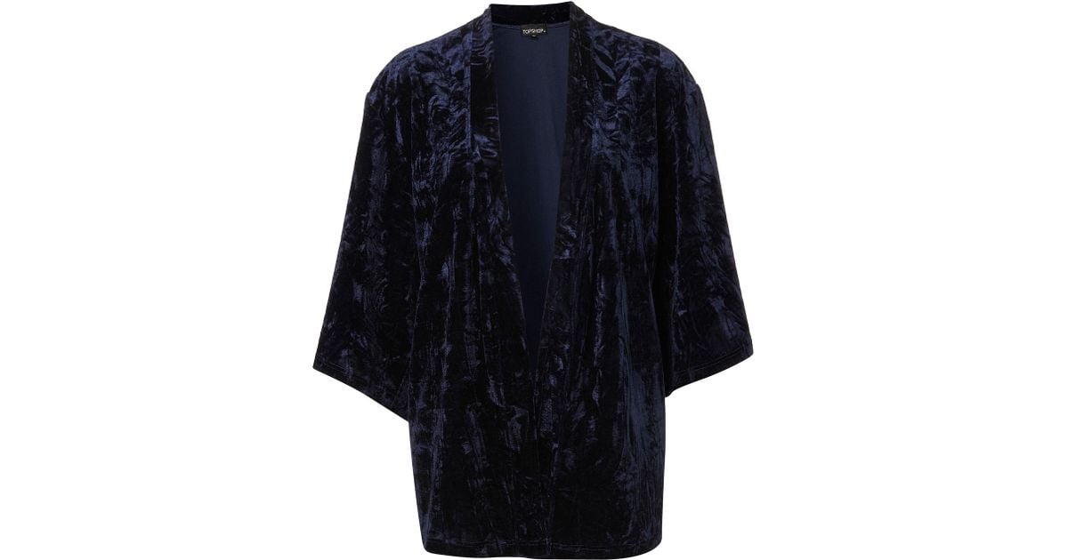Topshop Navy Velvet Kimono Jacket in Blue | Lyst