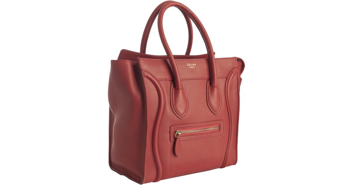 celine luggage suede - Cline Lipstick Calfskin Micro Luggage Shopper Tote in Red | Lyst
