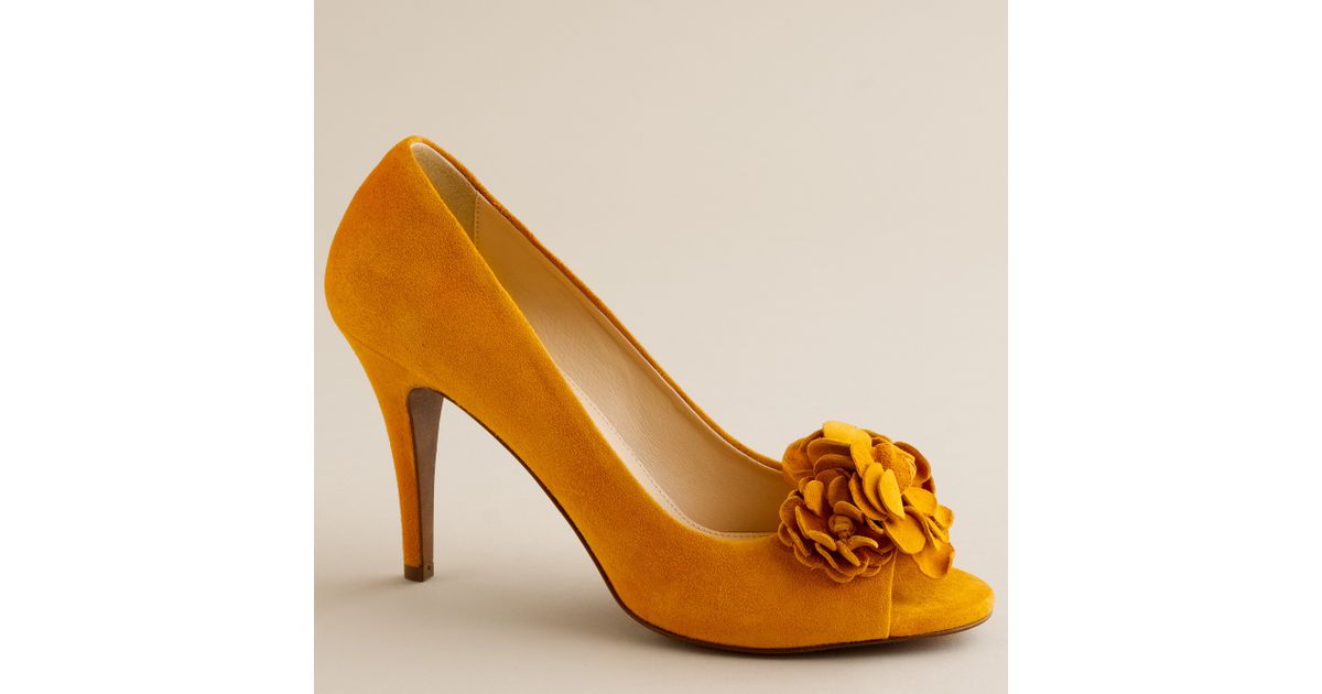 J.crew Evie Fleurette Peep-toe Pumps in Yellow | Lyst