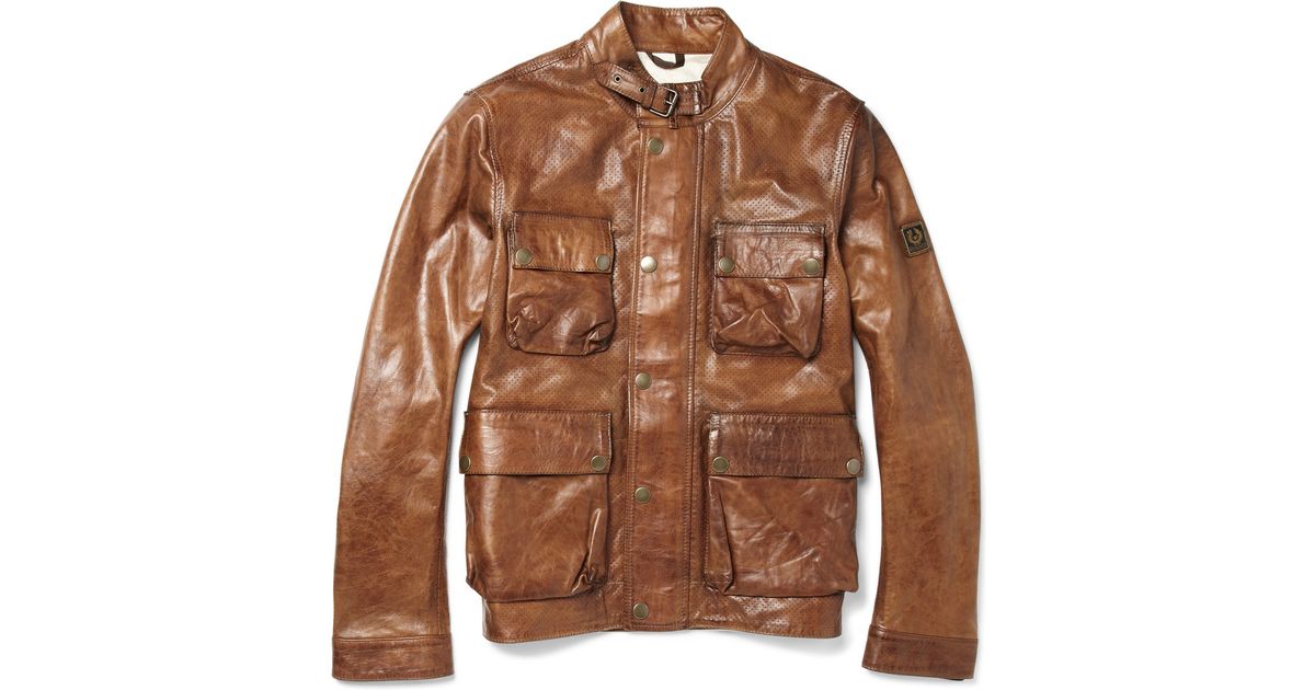 Lyst Belstaff Brad Perforated Leather Jacket In Brown For Men