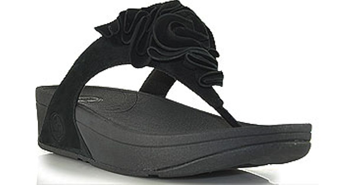 Fitflop Frou - Black Suede Flower Thong Sandal in Black | Lyst