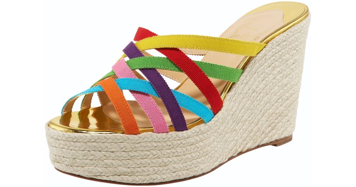 Christian louboutin Crepon Ribbon Espadrille Slide in Multicolor ...