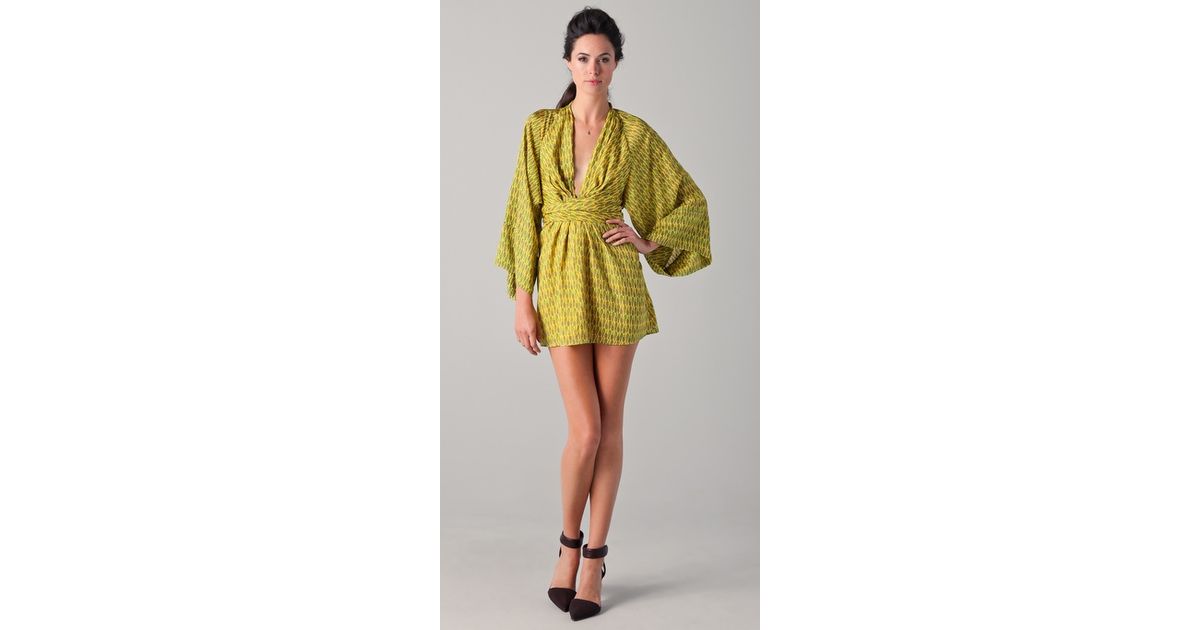 Issa Short Kimono Dress In Yellow Lyst