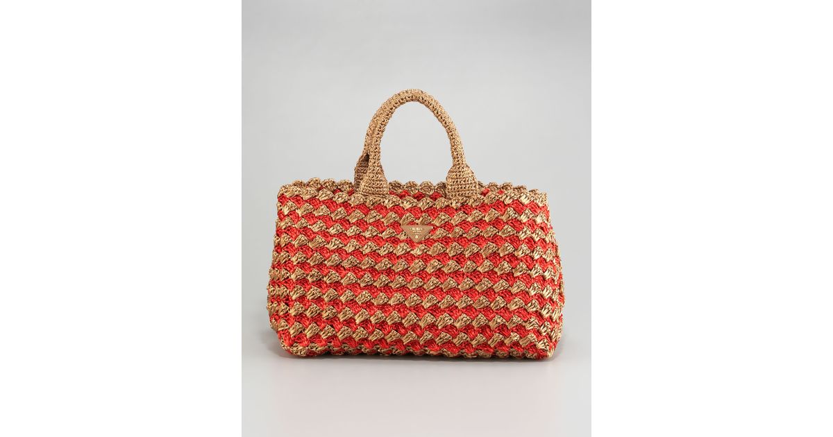 Prada Bi-color Raffia Tote in Beige (naturale fuoco) | Lyst  