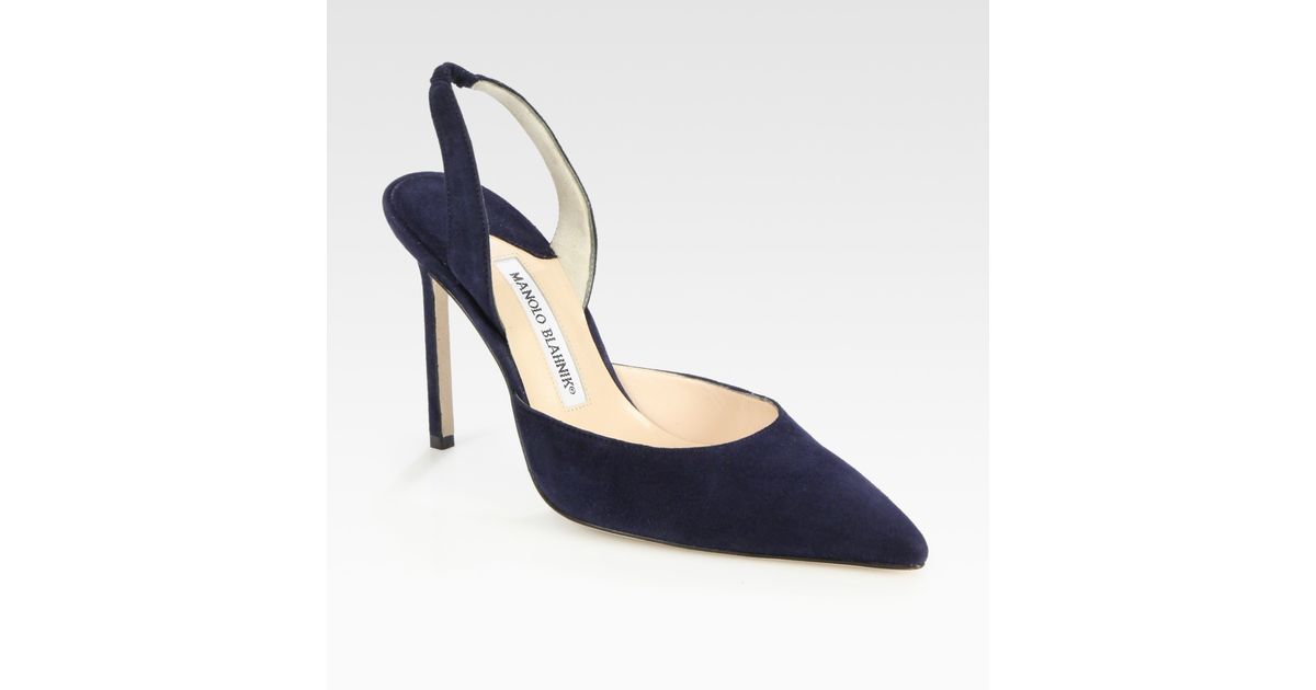 manolo blahnik carolyne suede slingback pumps