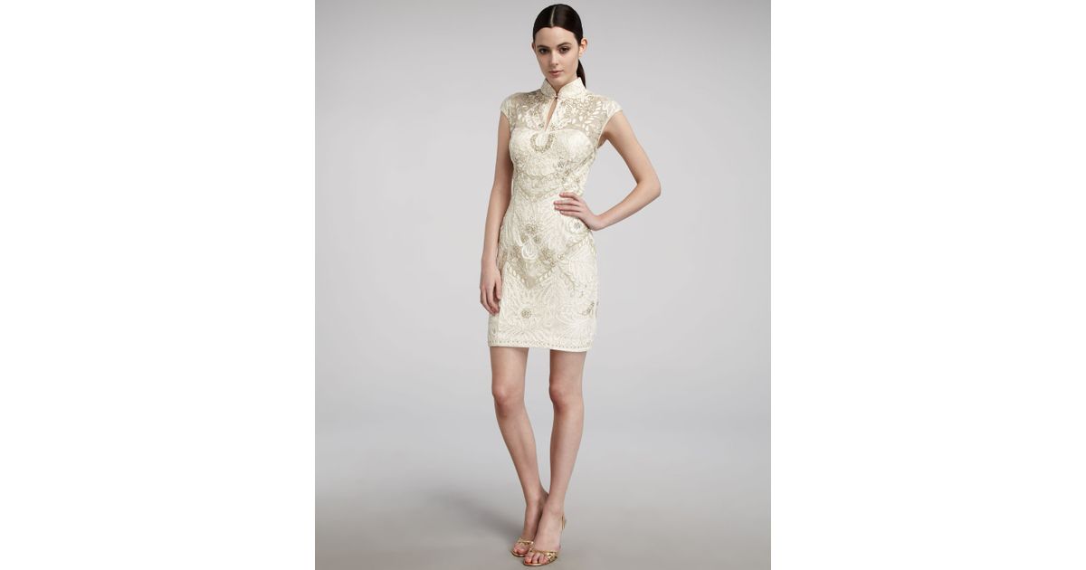 Lyst Sue Wong Mandarin Collar Cap Sleeve Dress In White