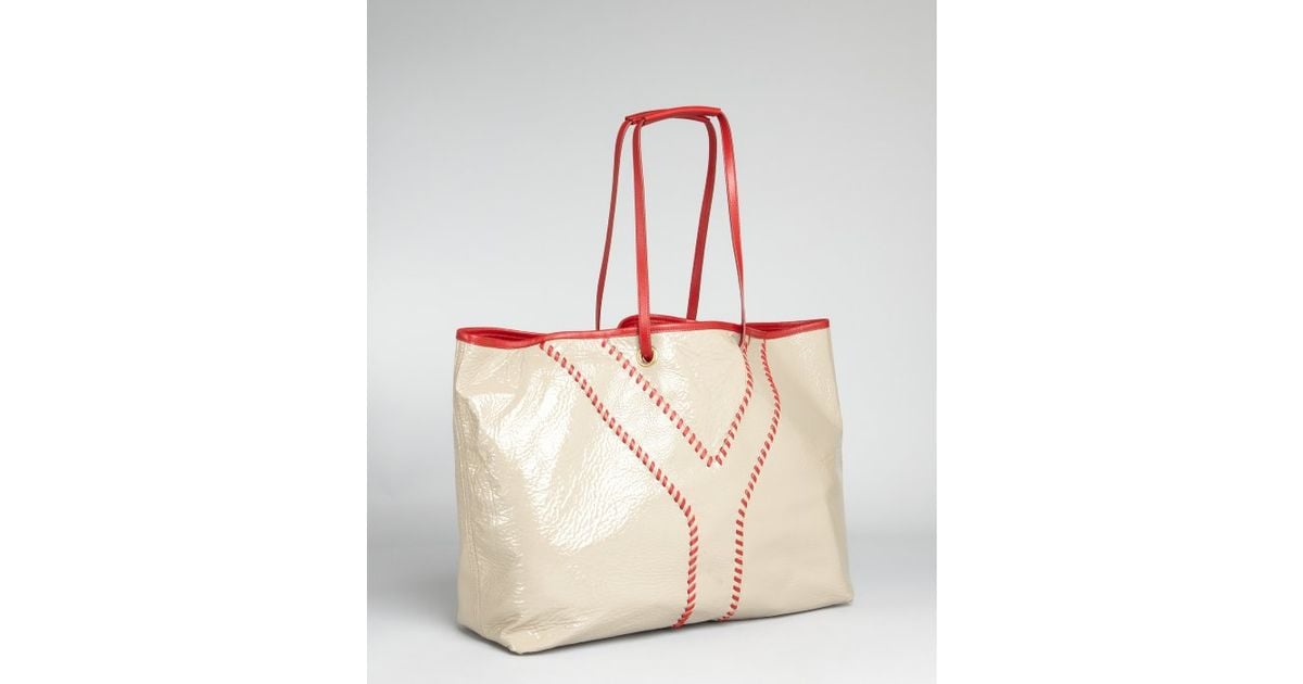 Saint laurent Beige and Red Leather Neo Double Reversible Tote in ...  