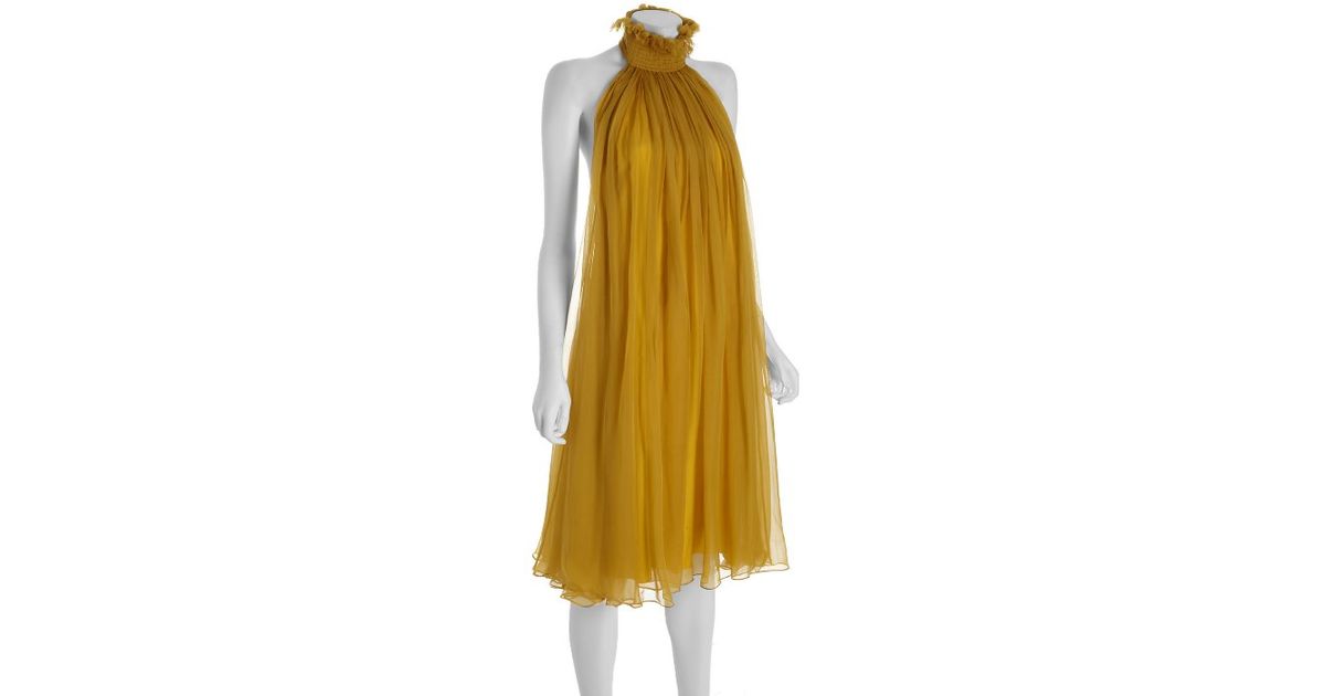 Lyst Alexander Mcqueen Mustard Silk Chiffon Open Back Halter Dress in Yellow