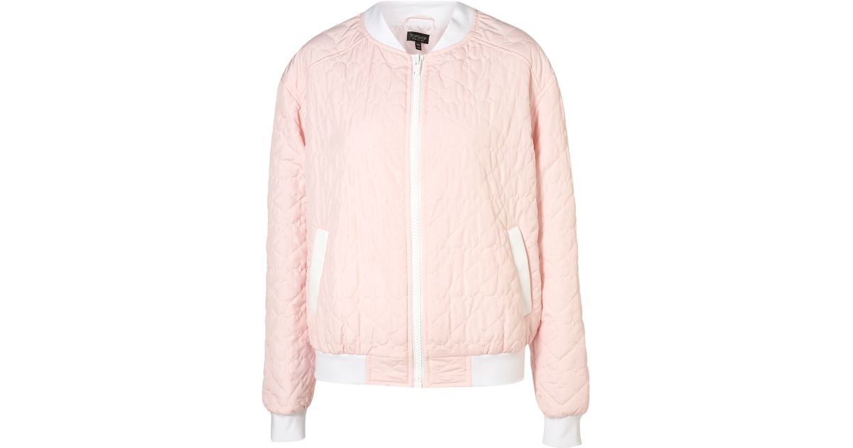 Topshop Heart Quilted Bomber Jacket in Pink | Lyst