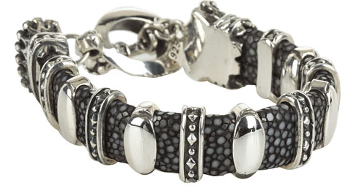 Lyst King Baby Studio Black Stingray Bracelet With 11 Silver Links Lyst King Baby Studio Black Stingray Bracelet With 11 Silver Links In Metallic For Men