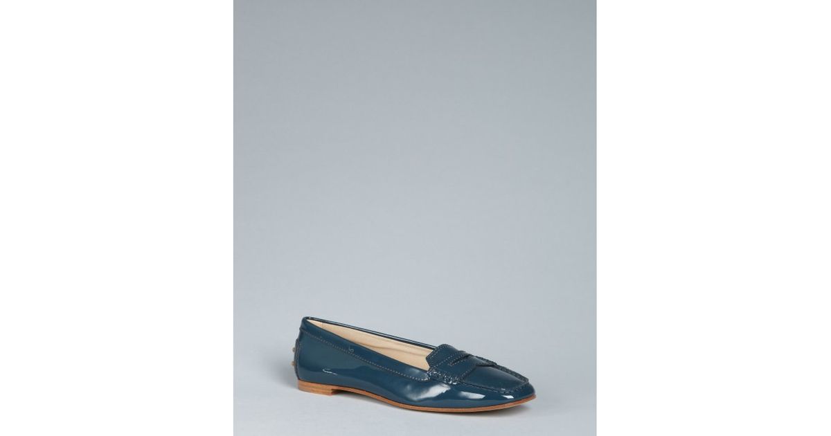 tods blue leather loafers