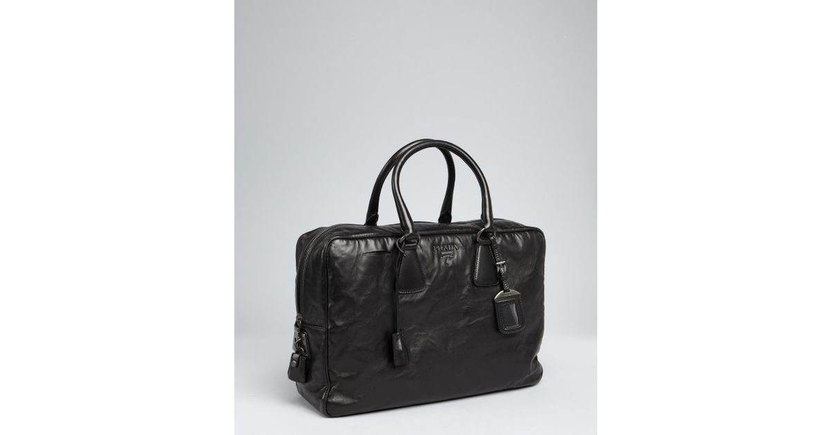 Prada Black Leather Boston Large Tote in Black | Lyst