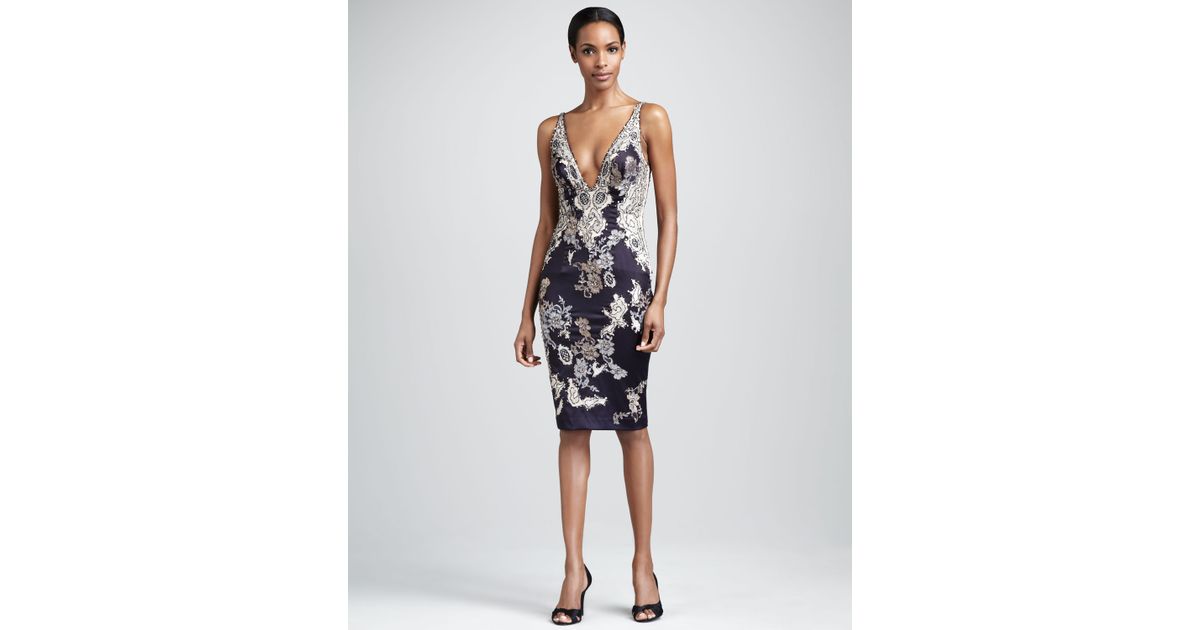 Lyst Julian Joyce By Mandalay Plunging Vneck Beaded Dress In Purple