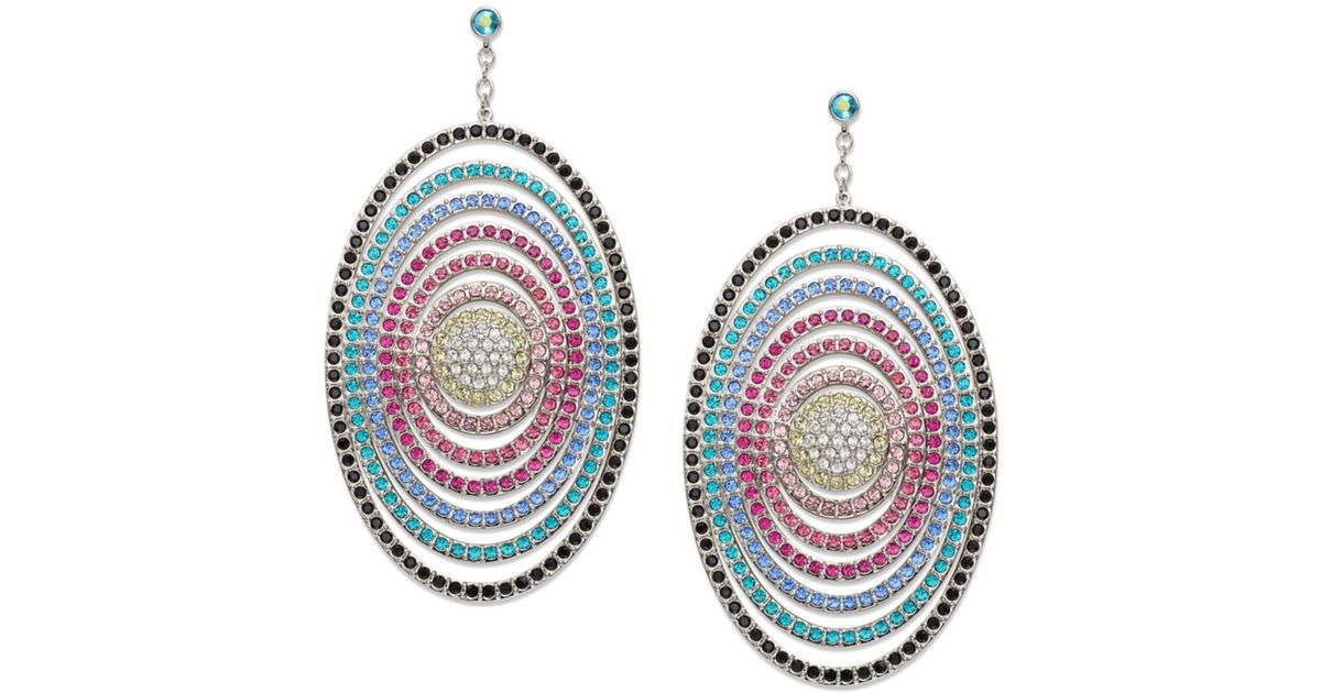 Lyst Swarovski Rainbow Crystal Oval Earrings In Natural