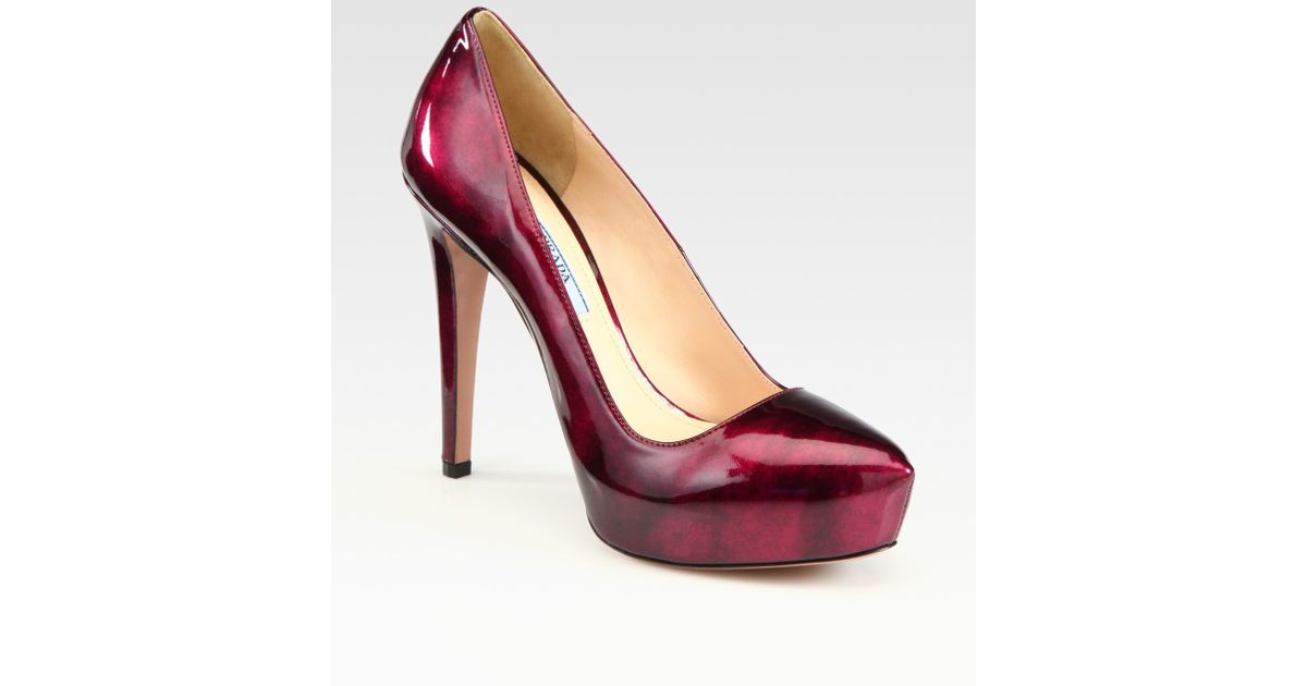 prada patent leather platform pumps