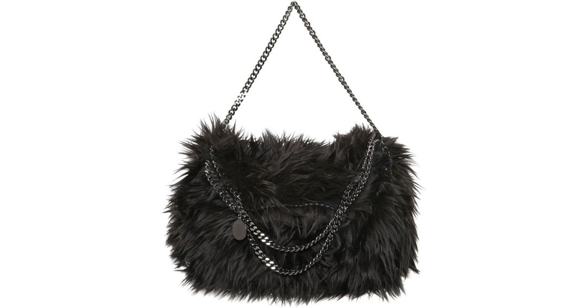 Lyst Stella Mccartney Falabella Three Chain Faux Fur Bag In Black