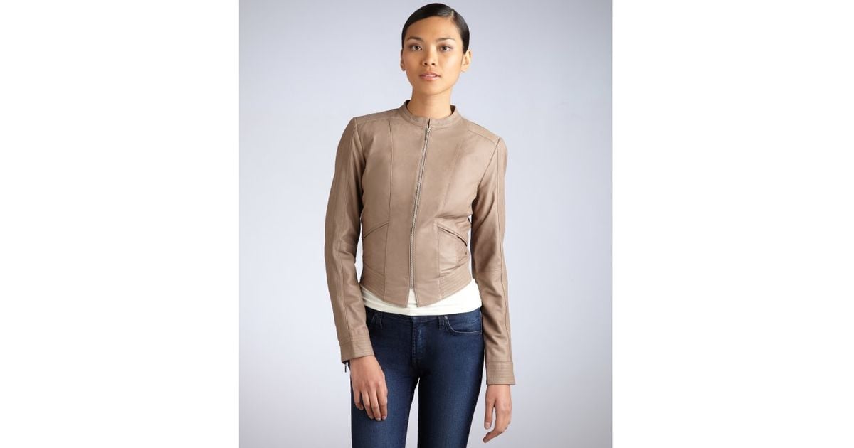 Badgley Mischka Taupe Leather Camila Zip Jacket In Natural Badgley Mischka Taupe Leather Camila Zip Jacket In Natural Lyst