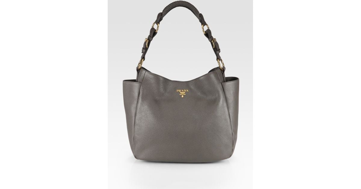 Prada Vitello Daino Side Pocket Hobo in Gray (grey) | Lyst