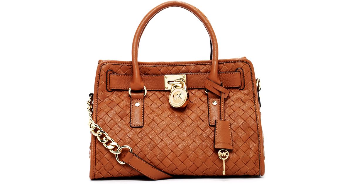 Lyst Michael Kors Hamilton Woven Satchel In Brown