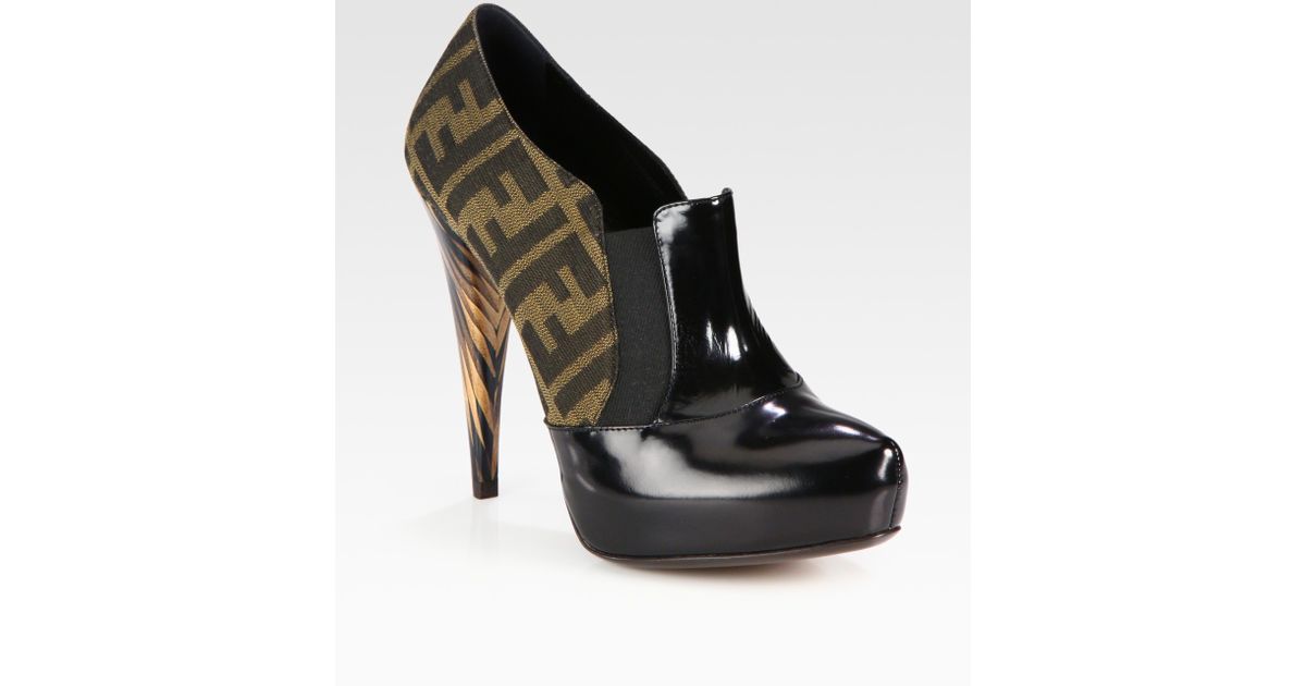 Lyst - Fendi Monogram Canvas and Patent Leather Platform Ankle Boots in