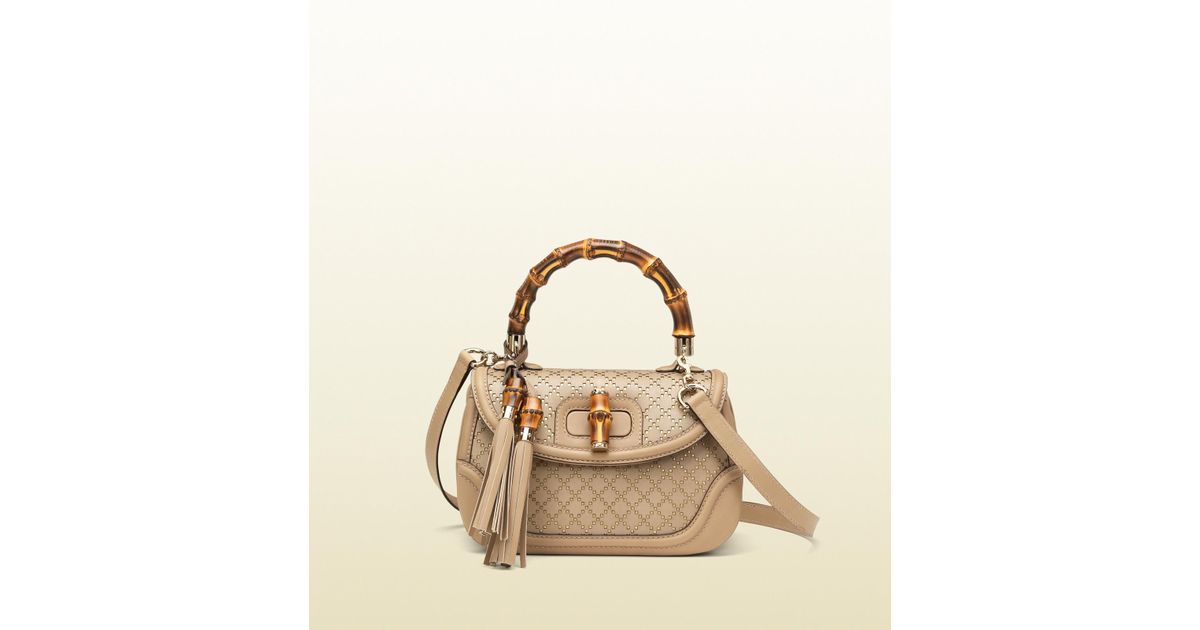 Gucci New Bamboo Bi-color Diamante Leather Top Handle Bag in Beige ...