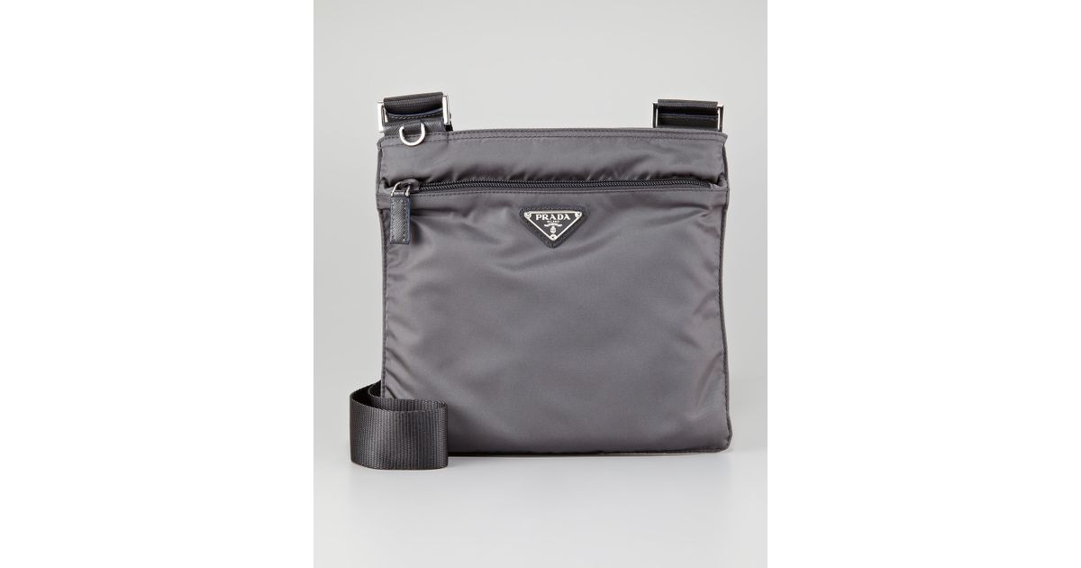 Prada Vela Flat Messenger Bag in Gray (medium gray) | Lyst  