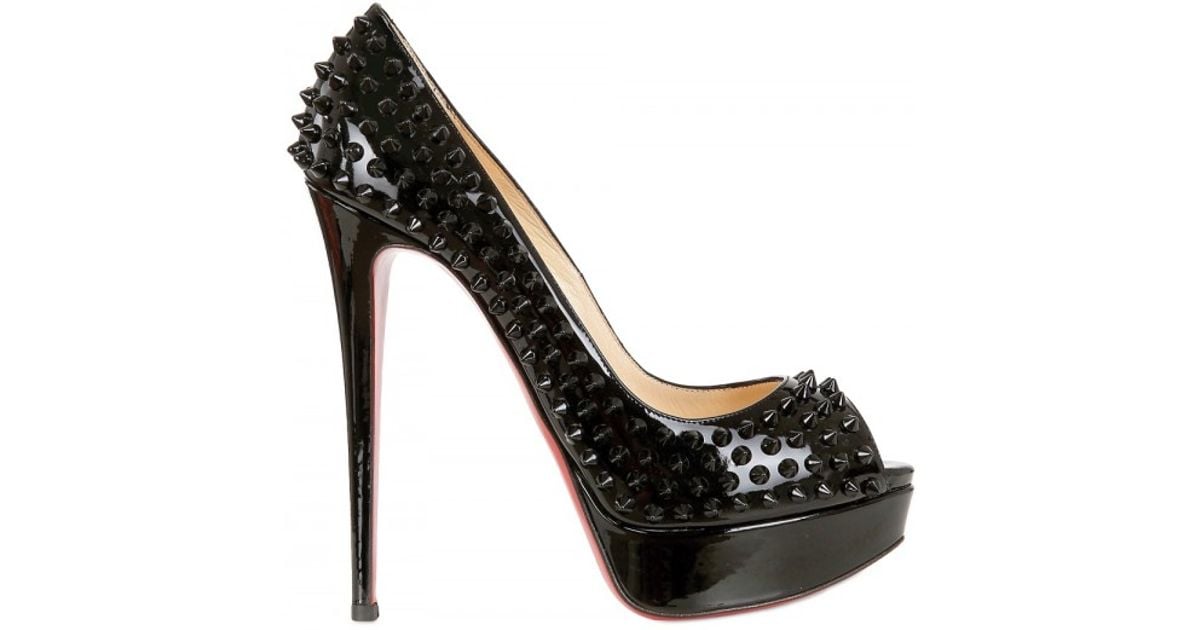 Christian louboutin Lady Peep Patent Spikes Pumps in Black | Lyst