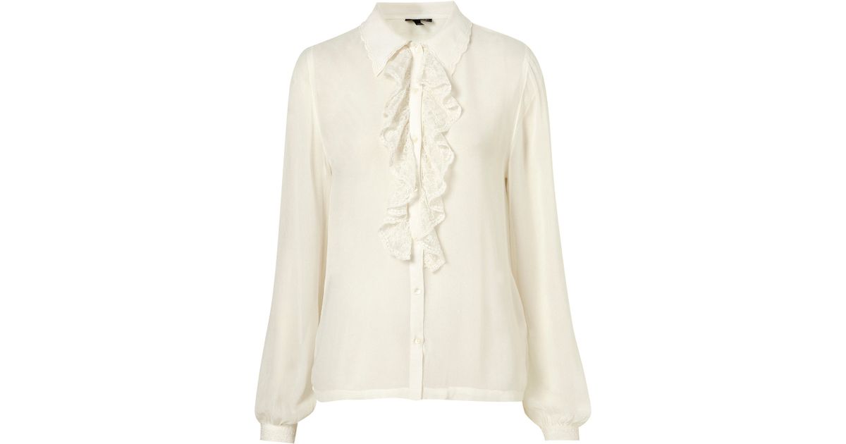 Lyst - Topshop Lace Ruffle Front Shirt in Natural