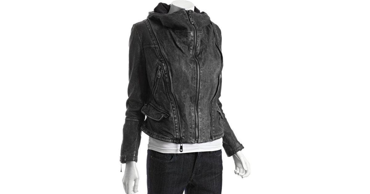 Lyst - Andrew Marc Distressed Black Leather Hooded ... (1200 x 630 Pixel)