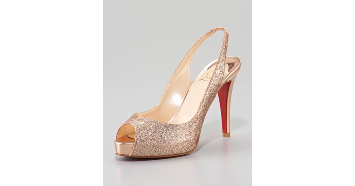 Christian louboutin No Prive Glittered Platform Slingback in Gold ...