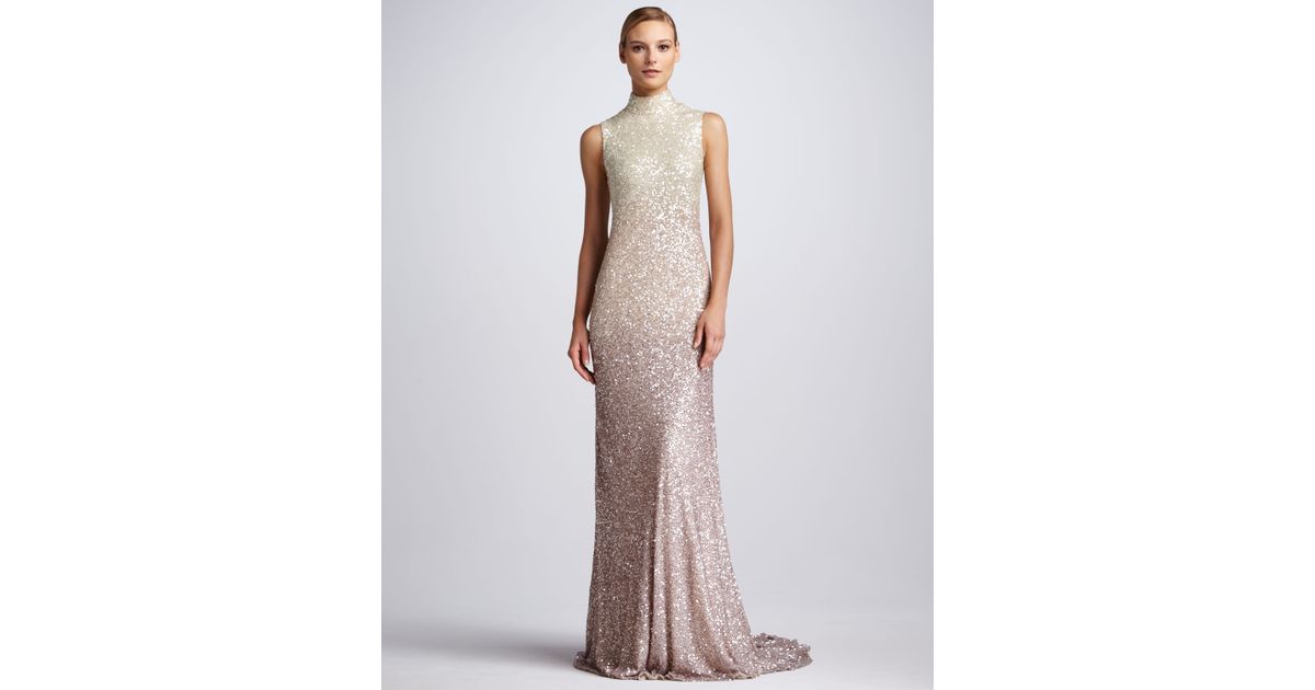 pamella roland ombre sequin gown