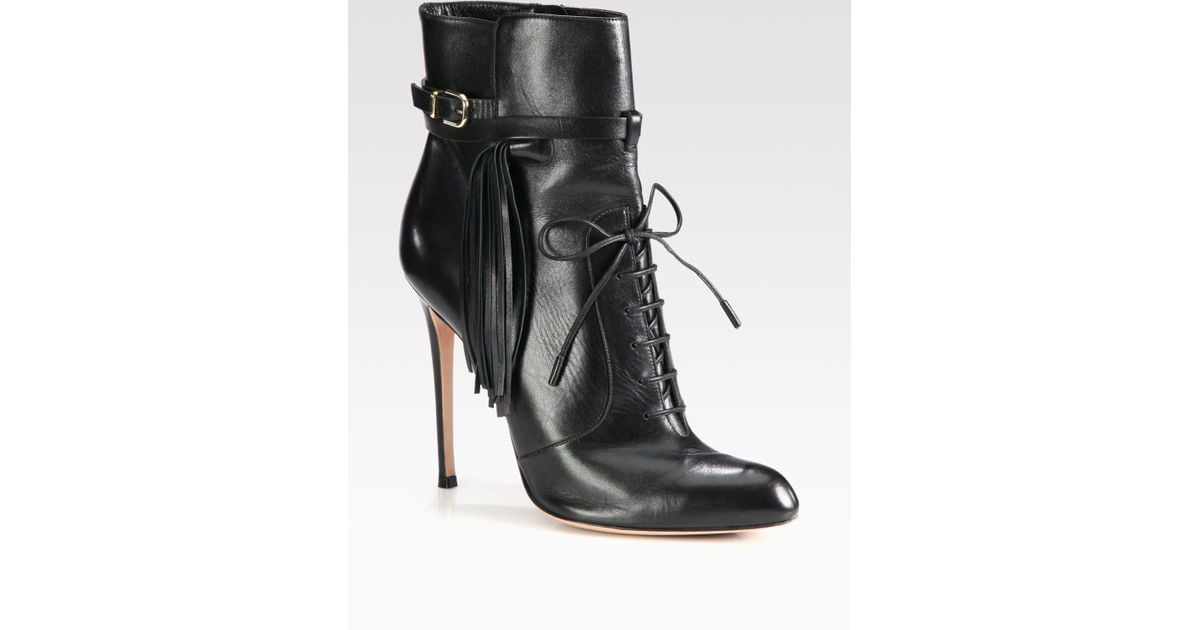 Lyst Altuzarra Leather Fringe Lace Up Ankle Boots in Black