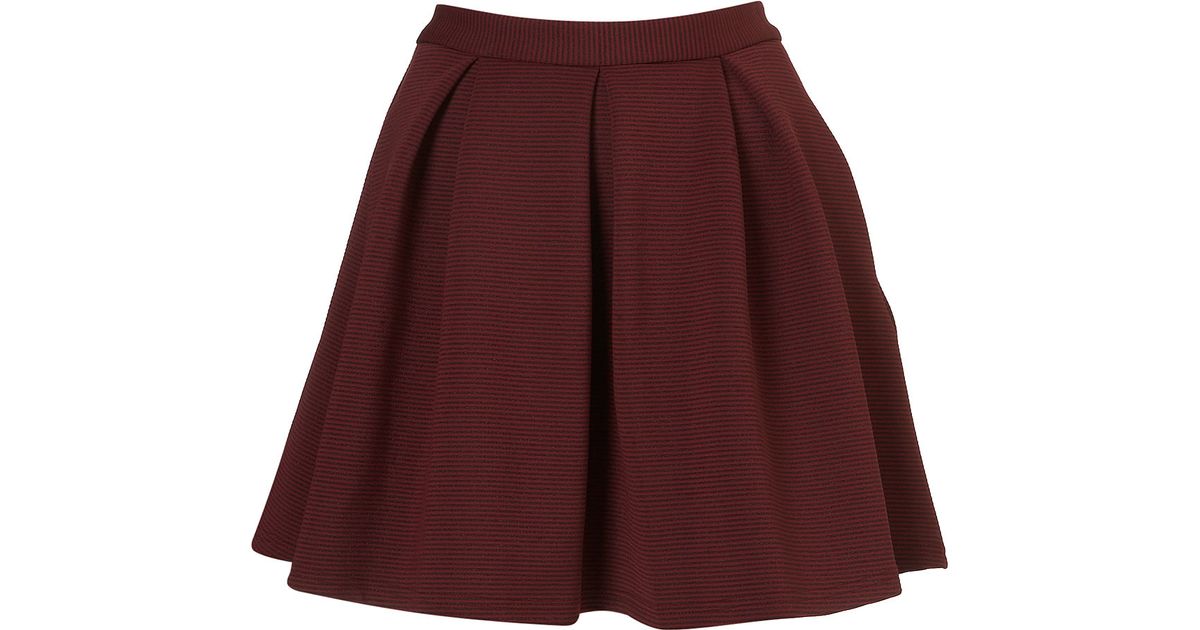 Topshop Oxblood Ribbed Pleated Skirt in Red | Lyst