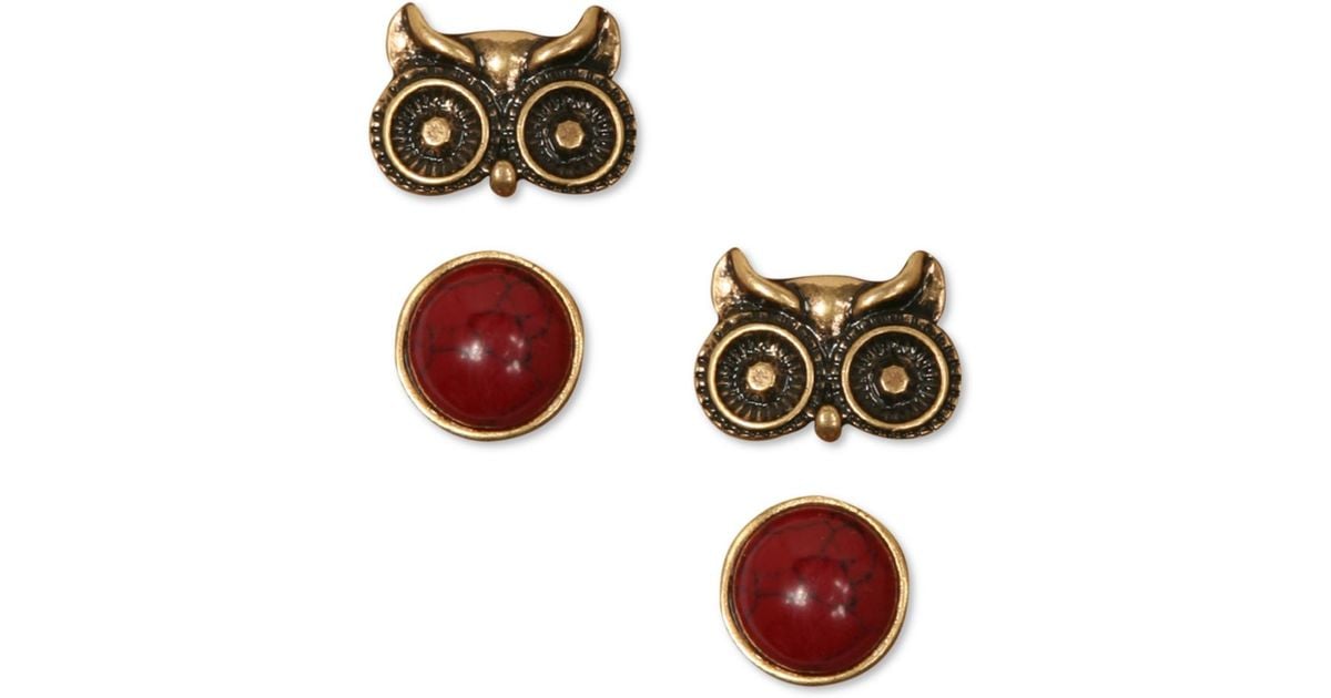 Lyst Lucky Brand Owl And Semiprecious Reconsuted Calcite Red Lyst Lucky Brand Owl And Semiprecious Reconsuted Calcite Red Stud Earrings In