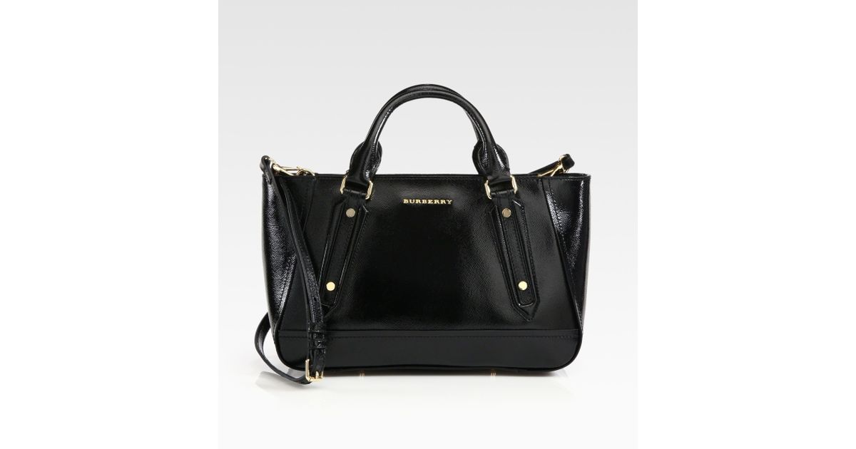 Lyst Burberry Somerford Patent Leather Tote In Black