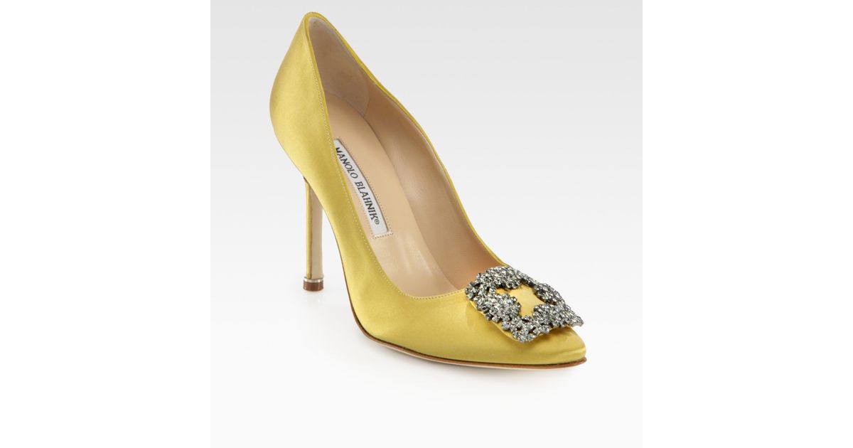 Lyst - Manolo Blahnik Hangisi 105 Satin Pumps in Yellow