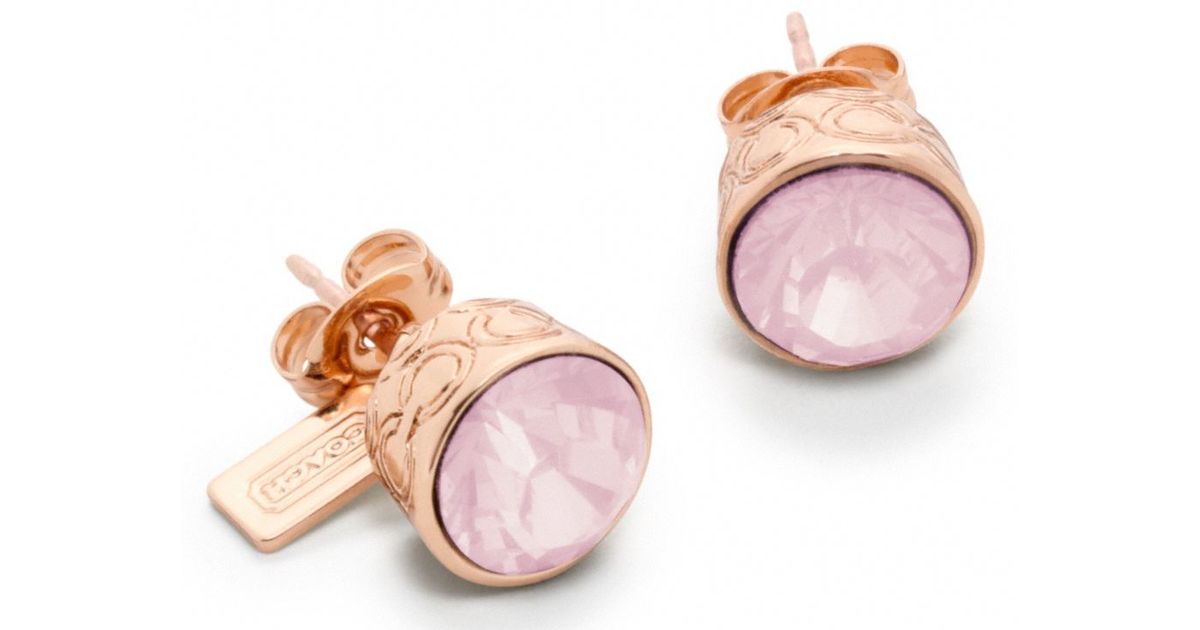 Lyst Coach Stone Stud Earrings In Pink