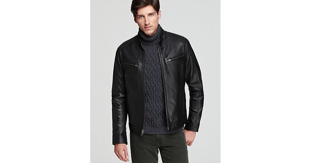 Lyst - Cole Haan Leather Moto Jacket in Black for Men