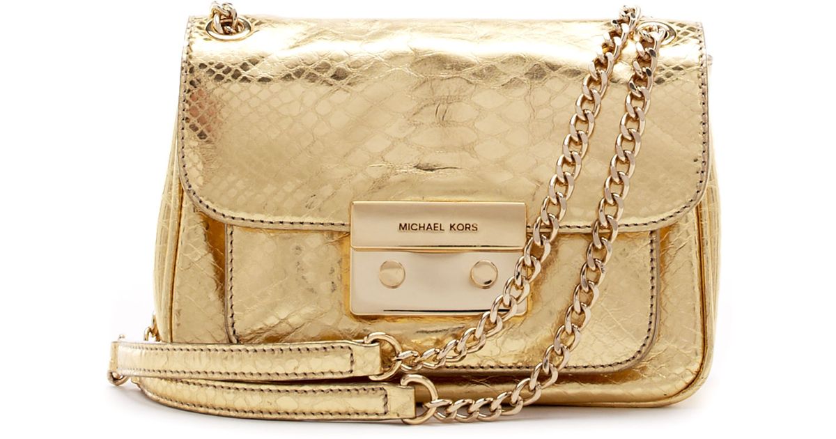 Lyst Michael Kors Small Sloan Python Embossed Shoulder Bag In Metallic
