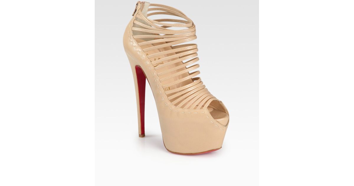 Christian louboutin Zoulou Leather Platform Sandals in Beige | Lyst