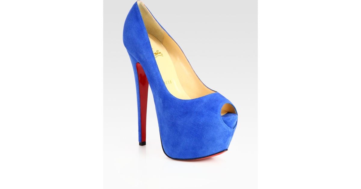 Lyst Christian Louboutin Highness Suede Platform Pumps In Blue 6627