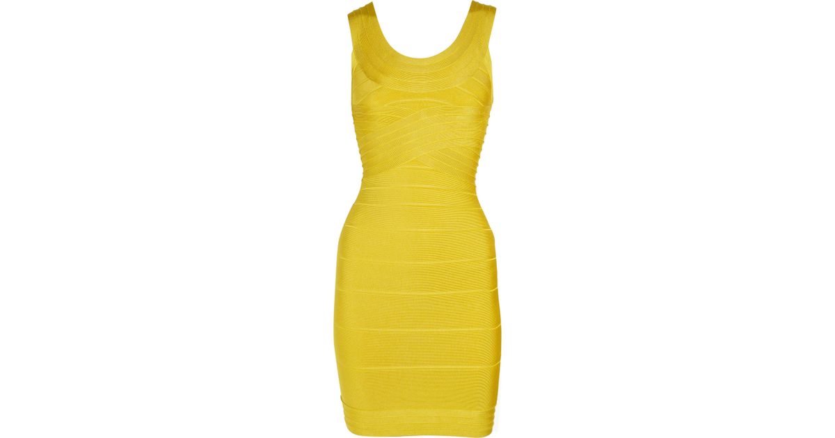 Lyst - Hervé Léger Bandage Dress in Yellow